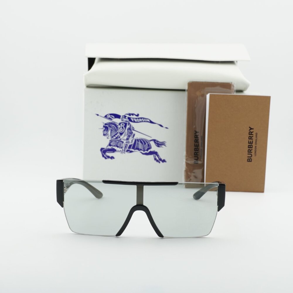 Burberry BE4291 3001/69 Shield Sunglasses - Black/Grey Tampo Silver - Picture 2 of 12